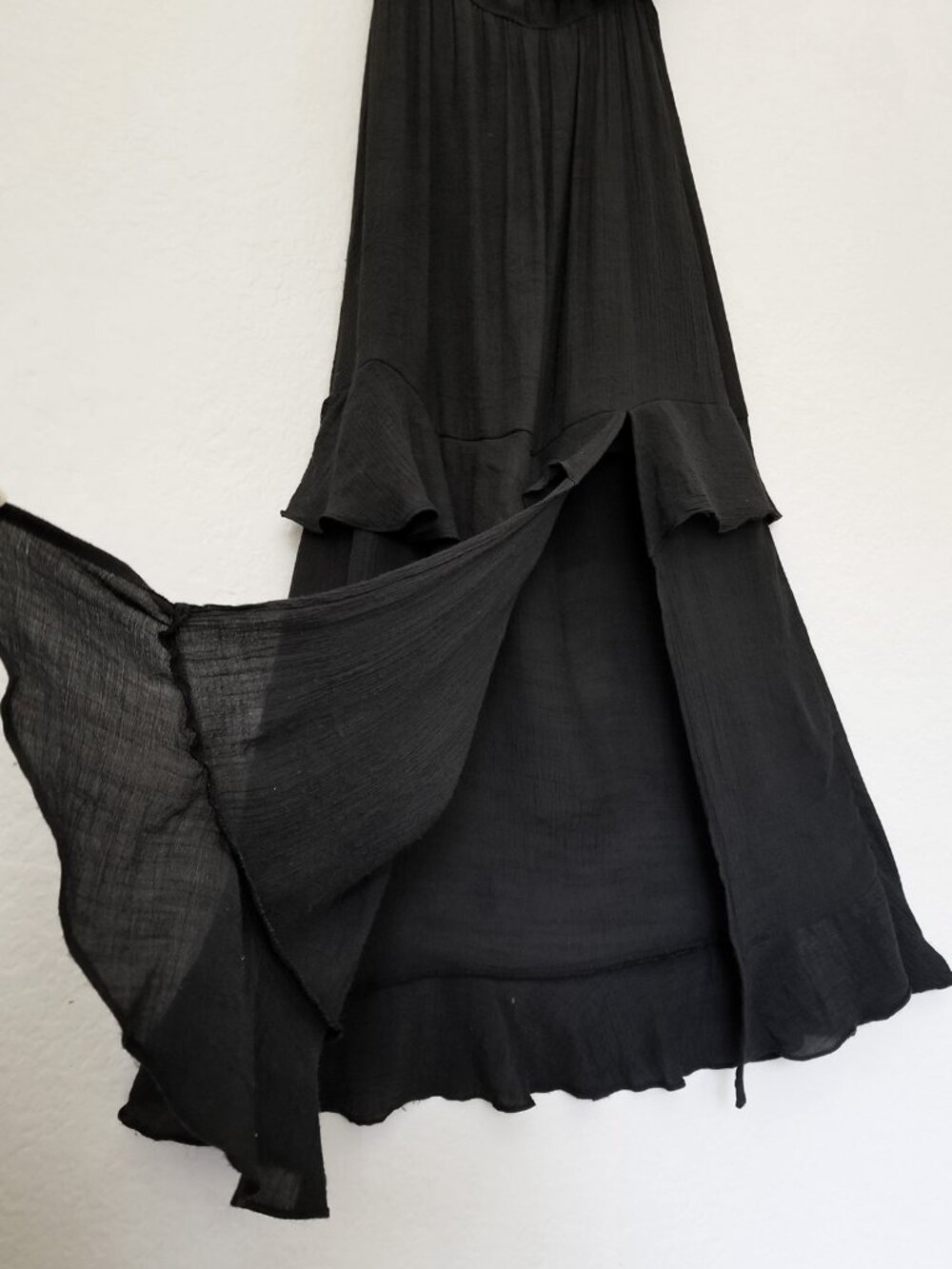 T By Talia Black Off Shoulder Ruffle Slits Long Maxi Dress M Gauze Summer Fairy - Picture 5 of 13